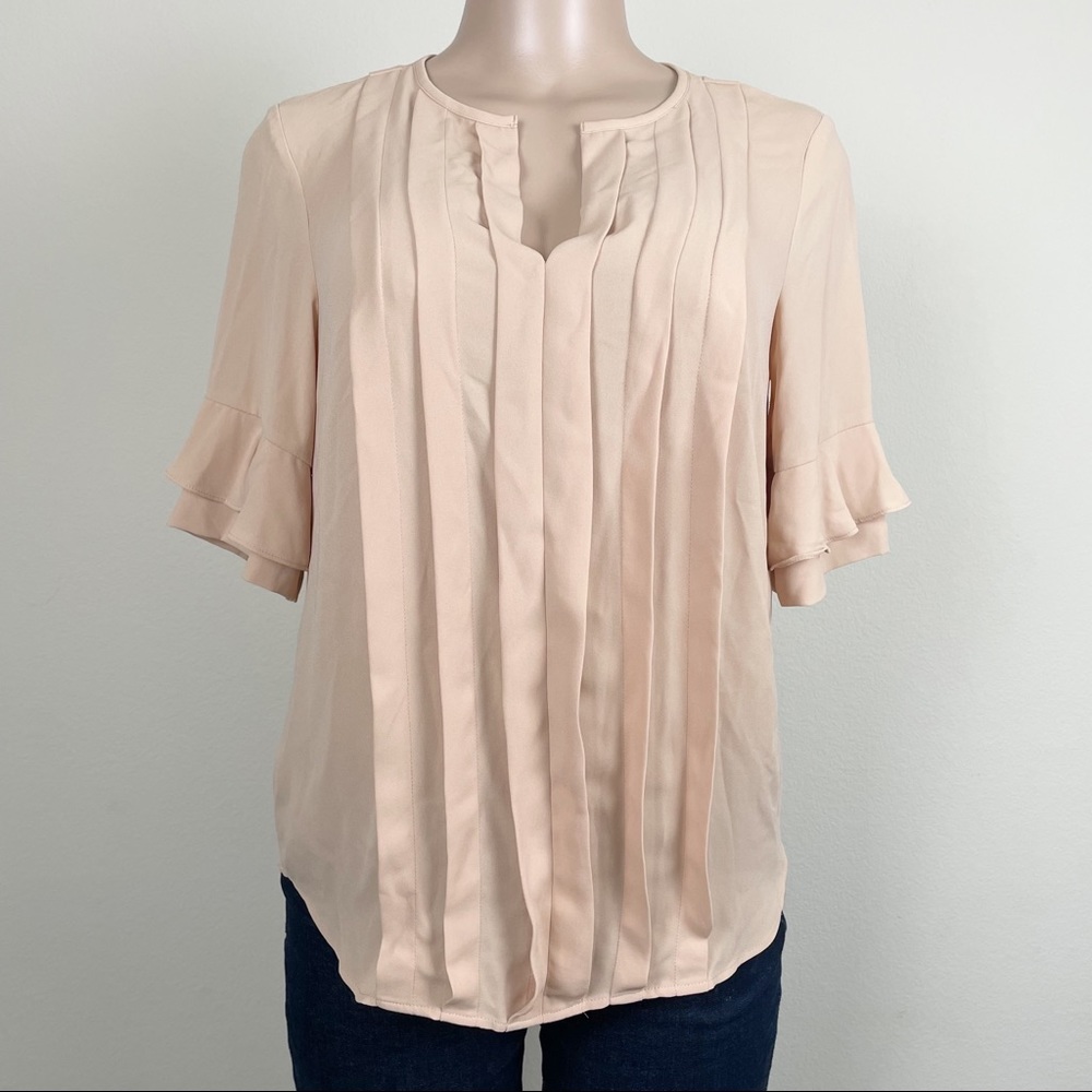 Ann Taylor Women Sz XS Beige Tan Short Sleeve Blouse Light Brown